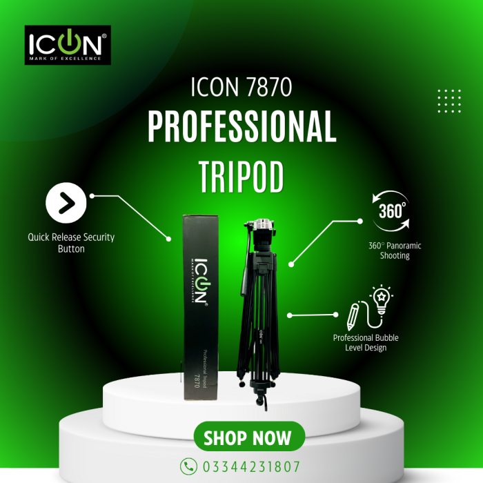 ICON 7870 Professional 155 cm Heavy Duty Aluminium Video Tripod Kit with Fluid Video Head